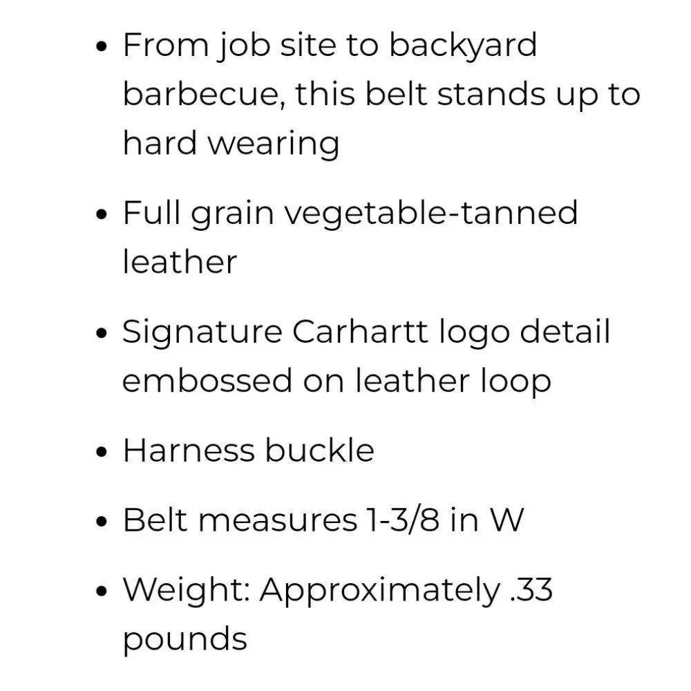 Carhartt Tanned Leather‎ Continuous Belt w/Nickel Roller Finish- Tan